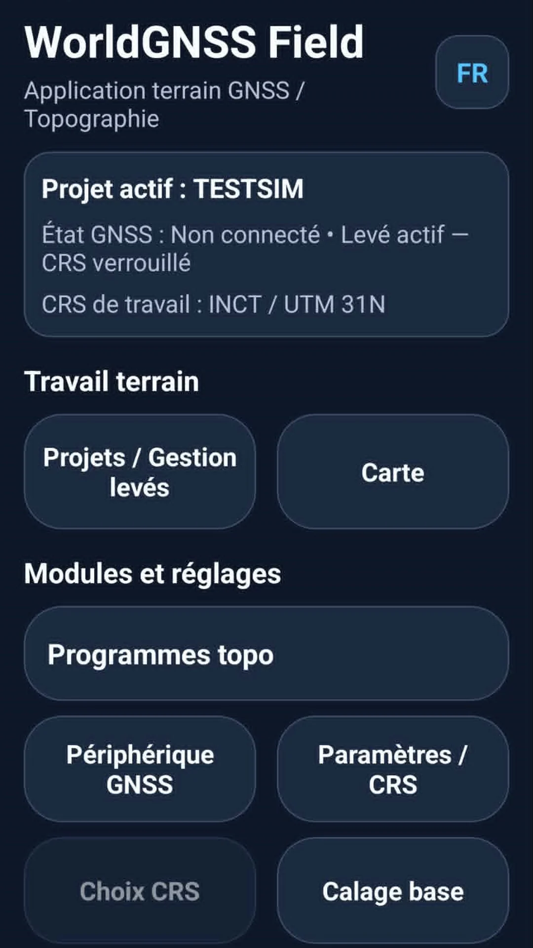 WorldGNSS Field home screen