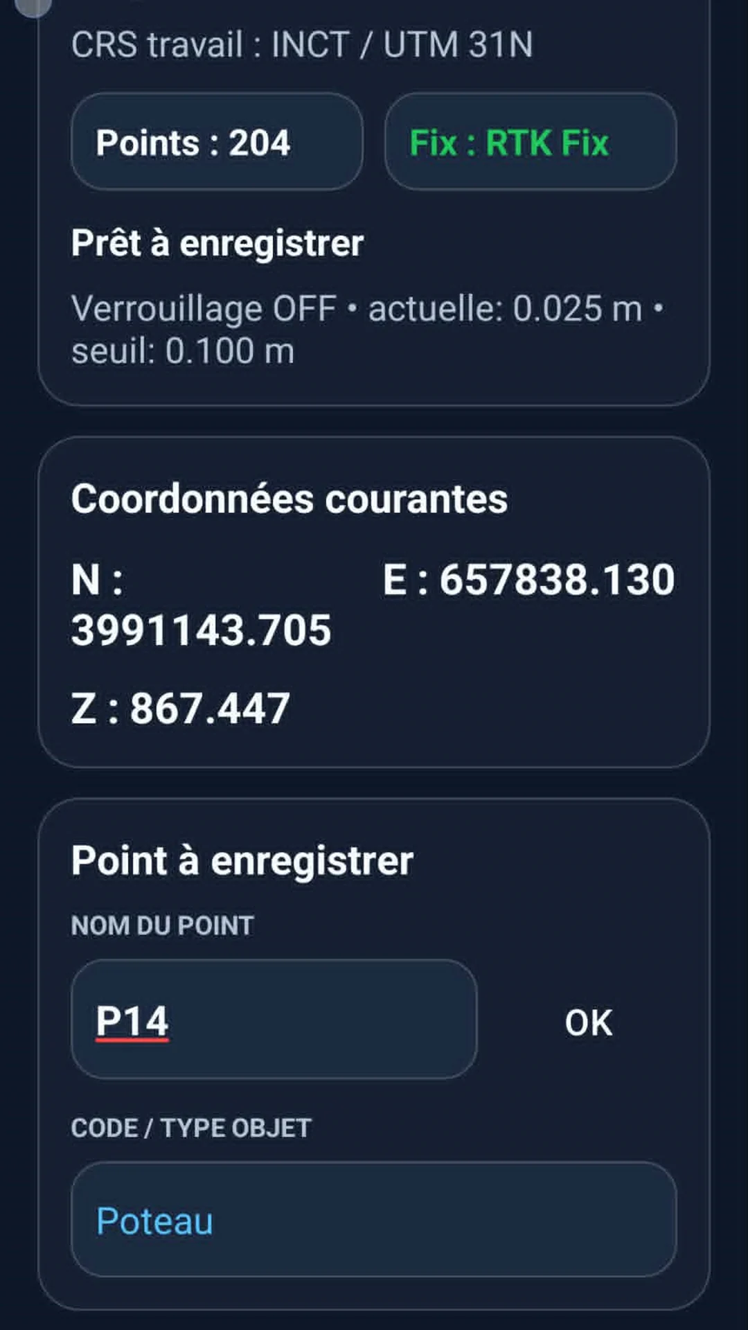 GNSS survey point screen
